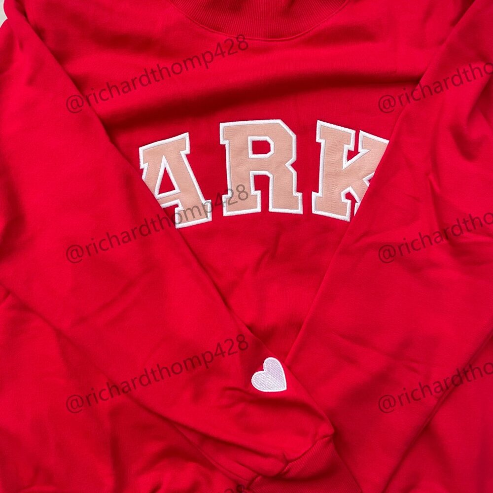 PARKE Red Mock Neck Sweatshirt Oversized Varsity Logo Crewneck - Picture 6 of 7